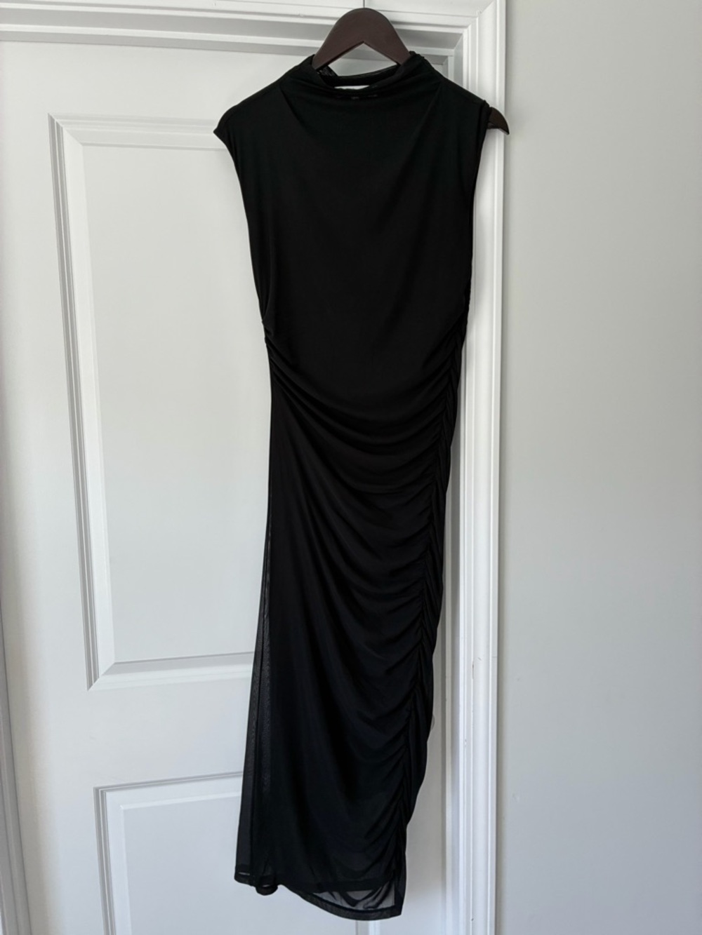 Ripe Maternity Black Ruched Sleeveless Mesh Dress